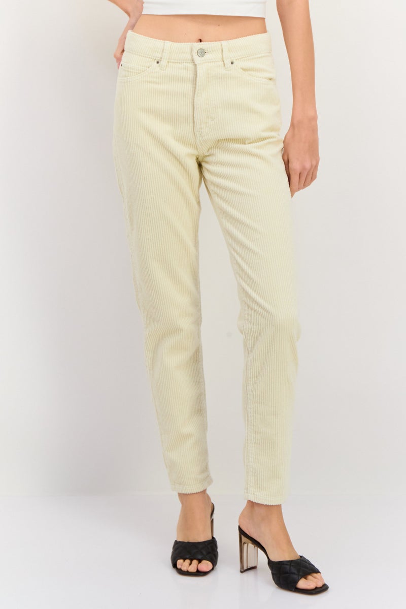 ESPRIT Women Mom Fit Textured Corduroy Pants, Cream  - Image 1