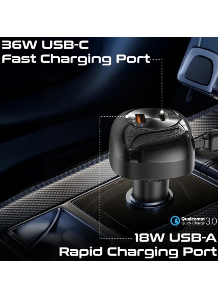 REBENUO 81W Multi-Port Car Charger with Retractable USB-C & Lightning Cables - Image 3