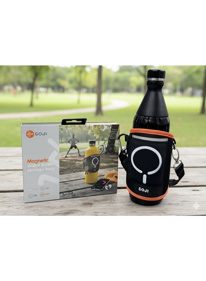 GOJI Magnetic Water Bottle Storage Bag with Adjustable Shoulder Strap, Phone Pocket and Key Holder – Hands-Free Carry Pouch for Sports, Walking, Gym, Hiking, Cycling and Outdoor Travel – Fits Most Standard Bottles – Durable Neoprene Design - Image 1