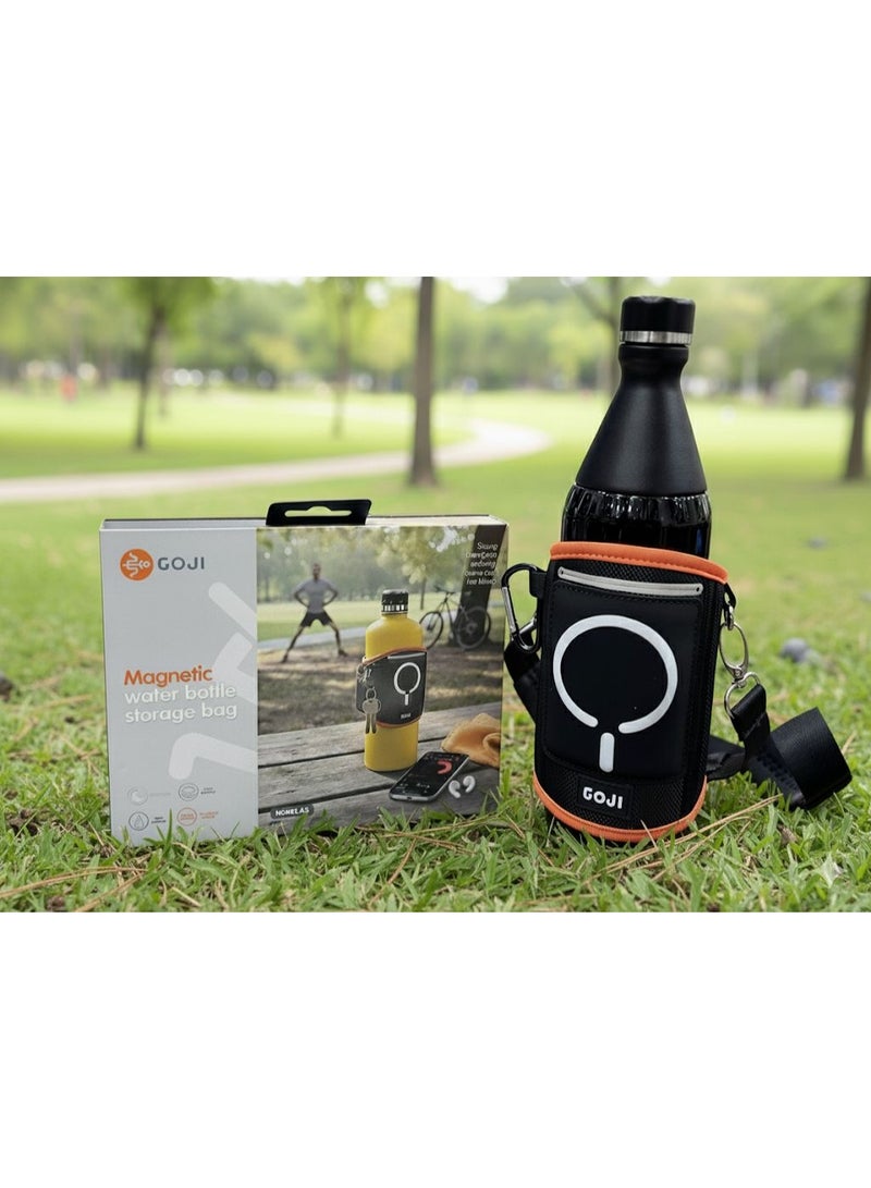 GOJI Magnetic Water Bottle Storage Bag with Adjustable Shoulder Strap, Phone Pocket and Key Holder – Hands-Free Carry Pouch for Sports, Walking, Gym, Hiking, Cycling and Outdoor Travel – Fits Most Standard Bottles – Durable Neoprene Design - Image 2