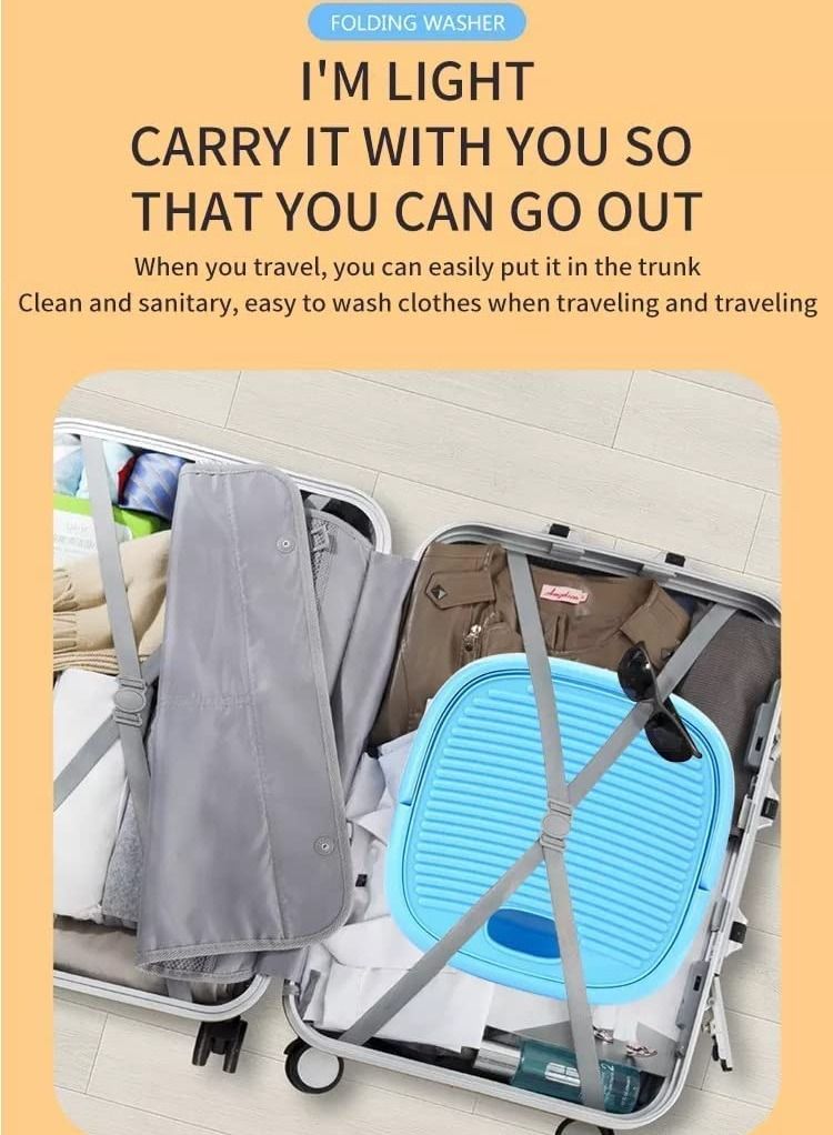 Portable Mini Folding Clothes Washing Machine Blue  - Image 4