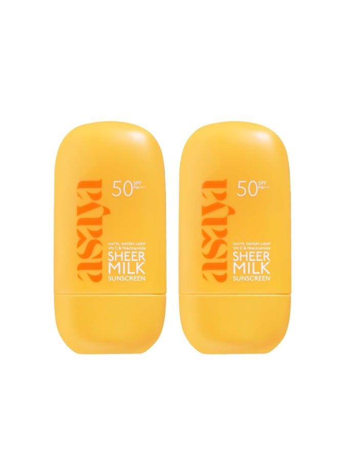 Asaya Sheer Milk Sunscreen SPF 50 PA++++ UVA + UVB | In-VIVO Tested | Lightweight Fluid Sunscreen with Niacinamide for Brightening & Barrier Support | Water Based for Acne skin | Matte & Quick Absorbing | For Acne-Prone, Oily or Combination Skin | 50 ml Each (Pack of 2) - Image 3