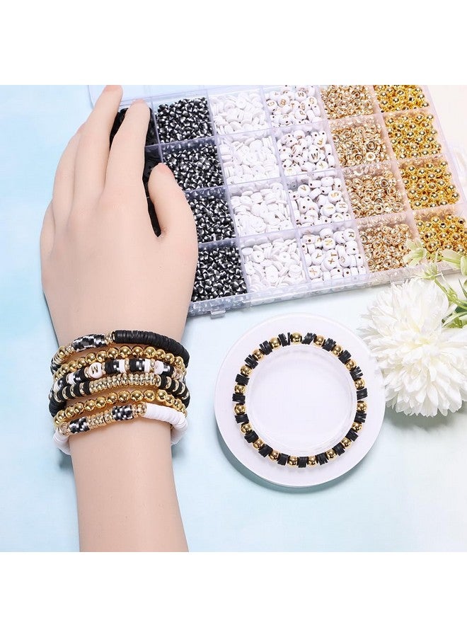 Simxen Clay Beads for Bracelet Making Kit, Bracelet Beads Set for Girls Boys Women, White & Black Clay Beads for Jewellery Making Necklaces, Soft Polymer Clay Beads with Spacer Beads (DIYBeadsSet-3) - Image 4