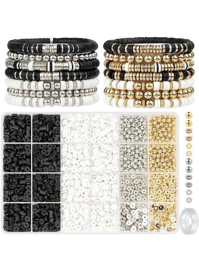 Simxen Clay Beads for Bracelet Making Kit, Bracelet Beads Set for Girls Boys Women, White & Black Clay Beads for Jewellery Making Necklaces, Soft Polymer Clay Beads with Spacer Beads (DIYBeadsSet-3) - Image 1