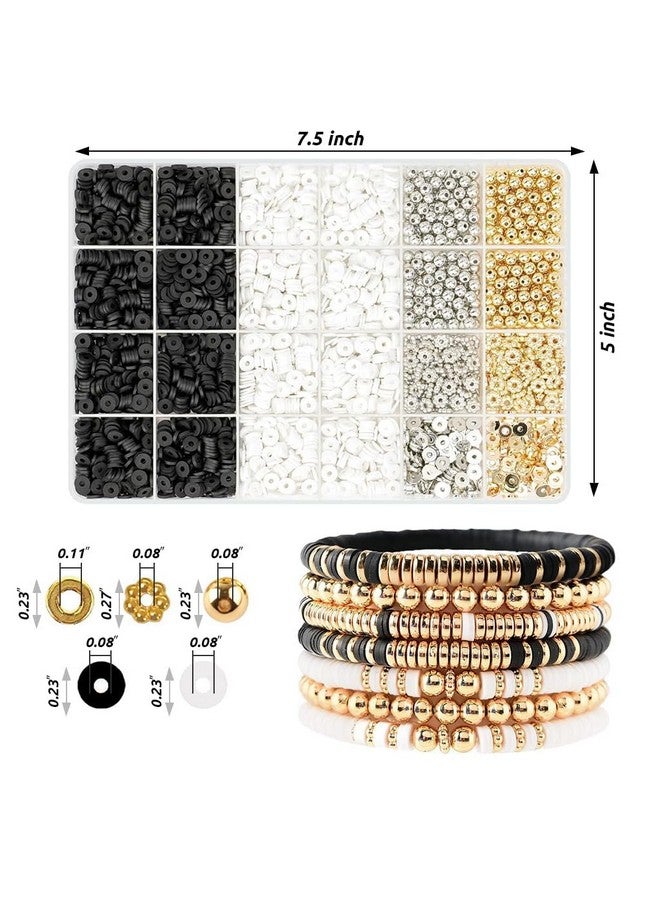 Simxen Clay Beads for Bracelet Making Kit, Bracelet Beads Set for Girls Boys Women, White & Black Clay Beads for Jewellery Making Necklaces, Soft Polymer Clay Beads with Spacer Beads (DIYBeadsSet-3) - Image 2
