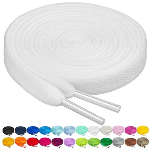 Birch Shoelaces in 27 Colors Flat 5/16" Shoe Laces in 4 Different Lengths (45.5" (115cm), White) - Image 1