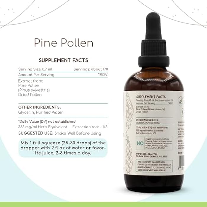 HerbEra Pine Pollen B120 Alcohol-Free Herbal Extract Tincture, Concentrated Liquid Drops Natural (Song Hua Fen, Scots Pine, Pinus Sylvestris) 4 fl oz - Image 3