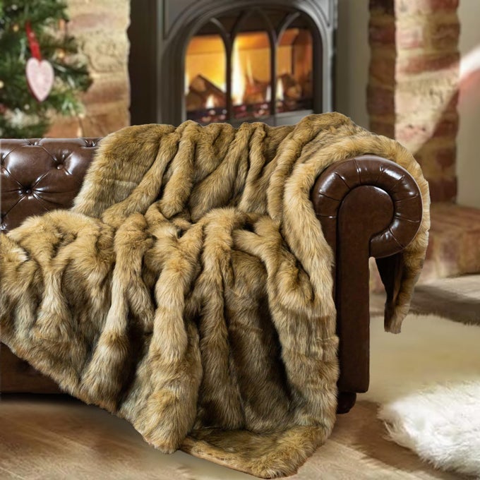 FAUX FUR THROW BLANKET LARGE OCHRE 150X200CM LUXURY FUZZY WARM COZY FLUFFY FUR BLANKET FOR BED SOFA COUCH HOME DECOR