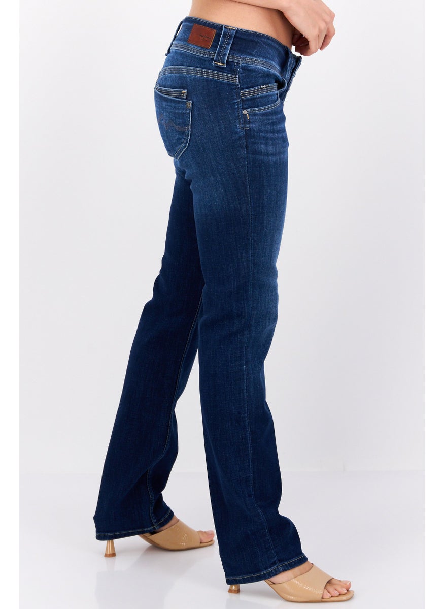 Pepe Jeans Women Straight Fit Washed Stretchable Jeans, Blue  - Image 2