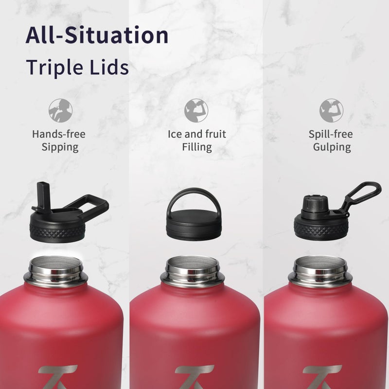 Trebo 1 Gallon Water Bottle Insulated with Paracord Handle and Straw 128oz Vacuum Double Wall Stainless Steel Large Jug Keep Ice Cold 48hrs  Leakproof Sports Gym Flask for Men Women - Image 3