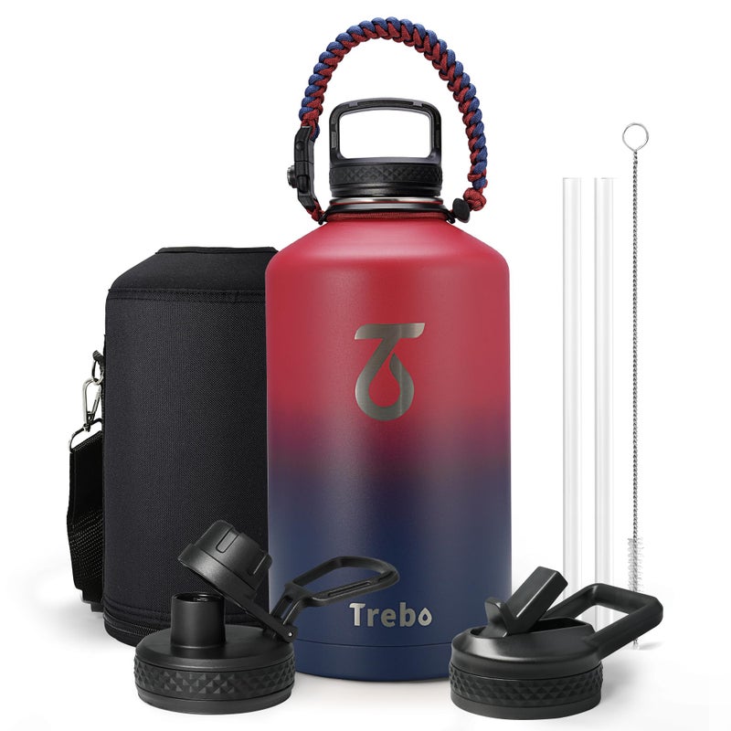 Trebo 1 Gallon Water Bottle Insulated with Paracord Handle and Straw 128oz Vacuum Double Wall Stainless Steel Large Jug Keep Ice Cold 48hrs  Leakproof Sports Gym Flask for Men Women - Image 1