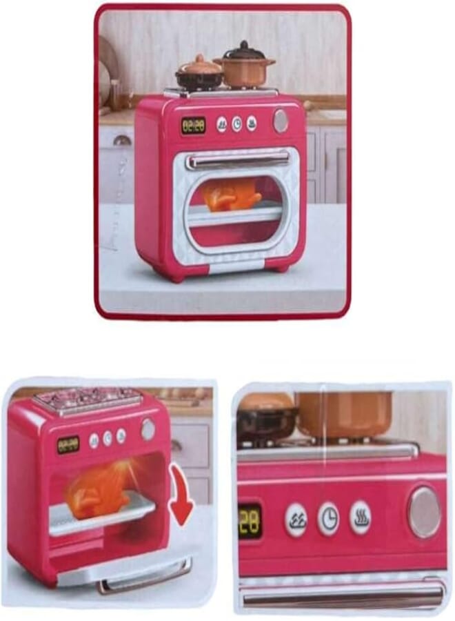 Kids Play Kitchen Set, Pink Mini Oven with Digital Display, Timer Function, Stovetop Burners, Educational Toy