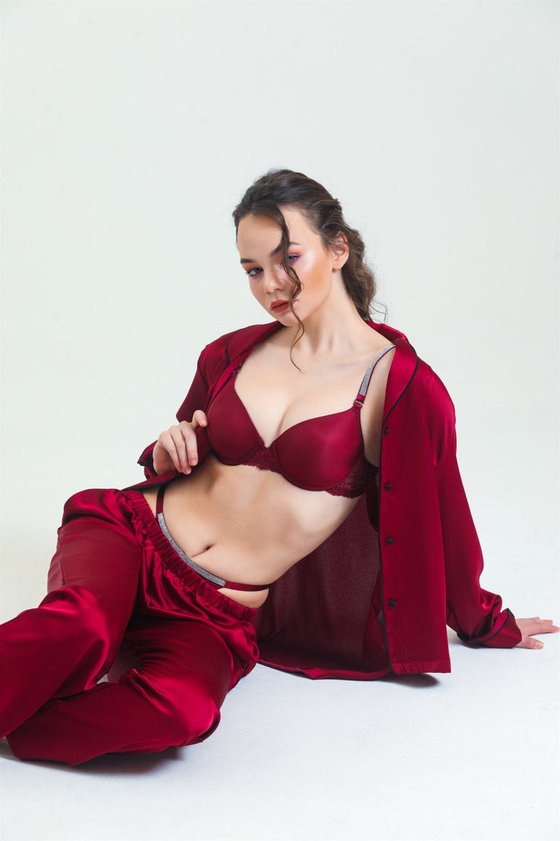 Magic Form 6389 Women's Burgundy Strap Stone Lace Sponge Bra  - Image 4