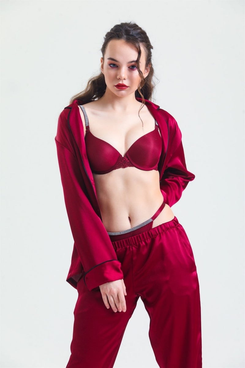 Magic Form 6389 Women's Burgundy Strap Stone Lace Sponge Bra  - Image 2