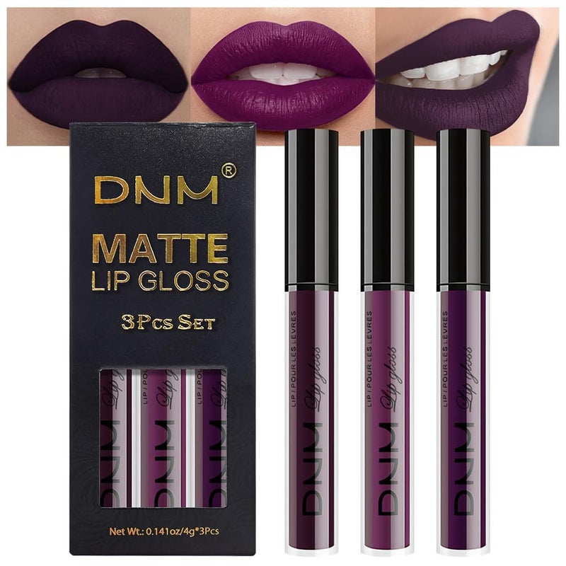 evpct DNM 3Pcs Dark Purple Mauve Plum Maroon Matte Liquid Lipstick Lip Stain Sets for Women Matte+Lipstick Long Lasting Permanent Lipstick 24 hr Hours Magic Lipstick 24 Hours original Waterproof 22#
