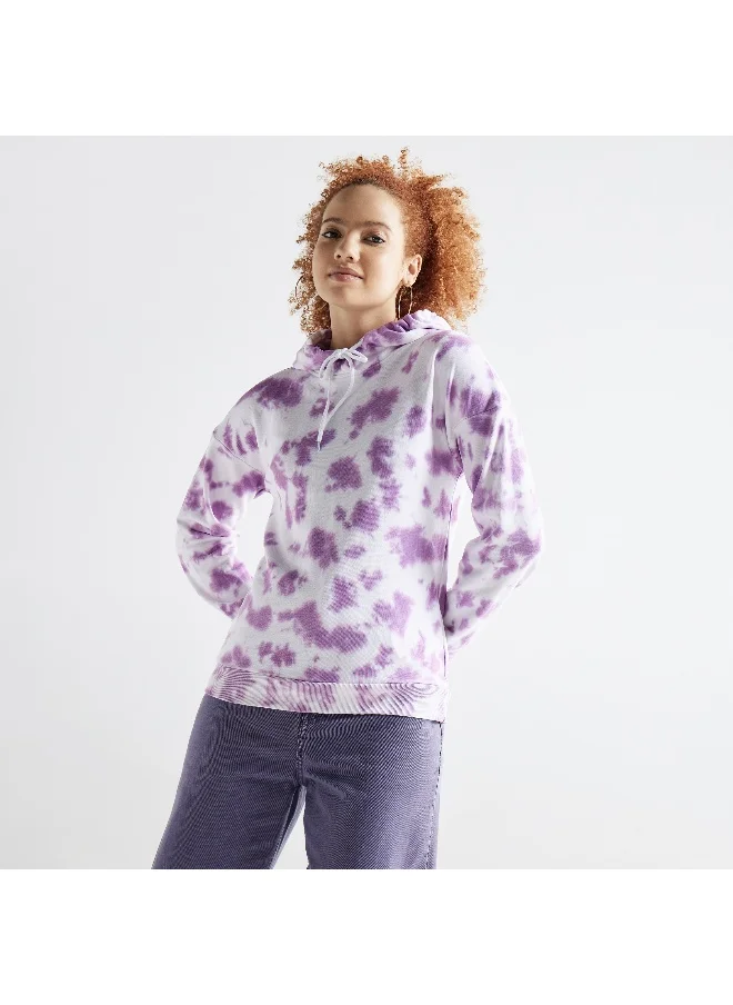 FAV All-Over Graphic Print Hoodie with Drop Shoulder Sleeves