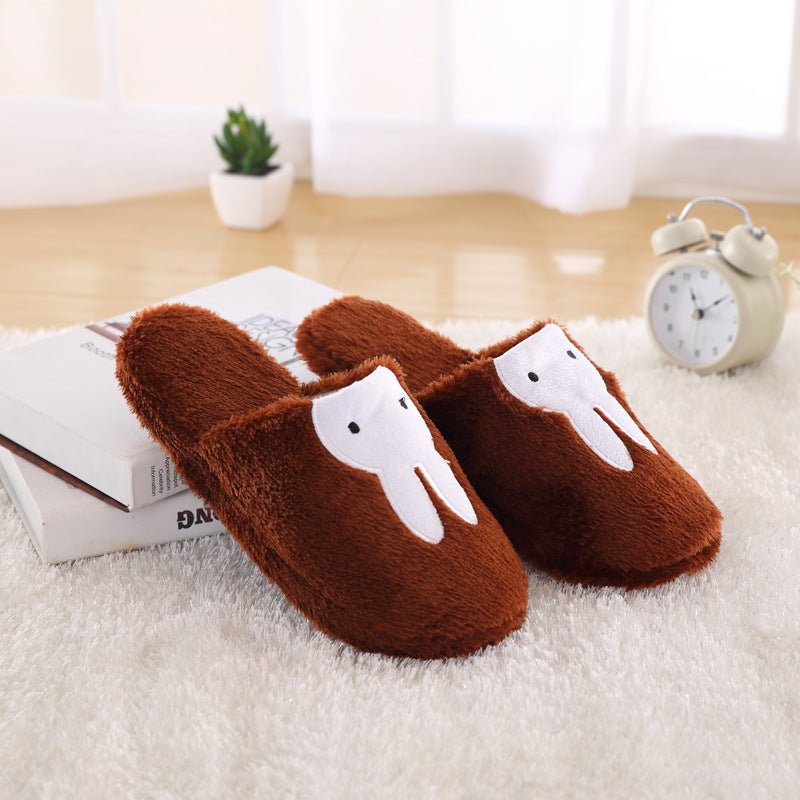 Plush Cotton Slippers Warm Non-slip Indoor Couples Home Rabbit coffee 