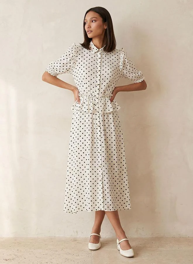 Splash FAV Youth Polka Dot Print Shirt Dress with Ruffles