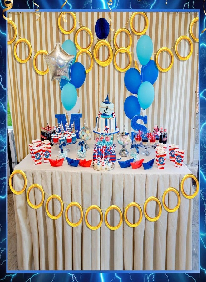 Yexiya 4 Pcs Birthday Party Decorations Paper Gold Rings Hanging Banner Paper Garland Decor Shadow Birthday Party Banner Backdrop Hedgehog Themed for Cartoon Baby Shower Favors Supply - Image 4