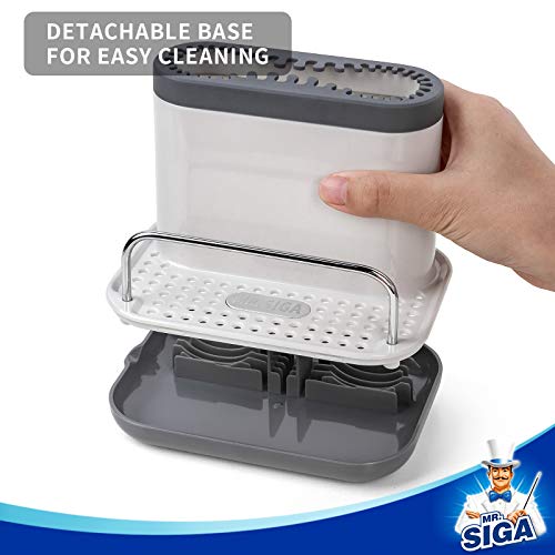 Mr Siga MR.SIGA Sink Caddy, Kitchen Sink Organizer Sponge Brush Holder with Drip Tray, White & Gray - Image 5