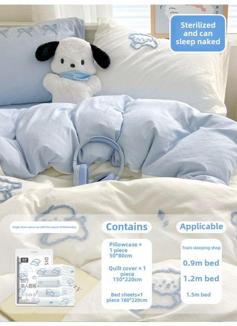 Portable Bed Sheet Quilt Cover Pillowcase Bed Four-piece Set Thickened Double Travel Hotel Sleeper Non-pure Cotton Disposable-Color:[single Three-piece Set, 5 Sets⭐】✅0 Sensitive And Non-irritating!-Specifications:Default Items