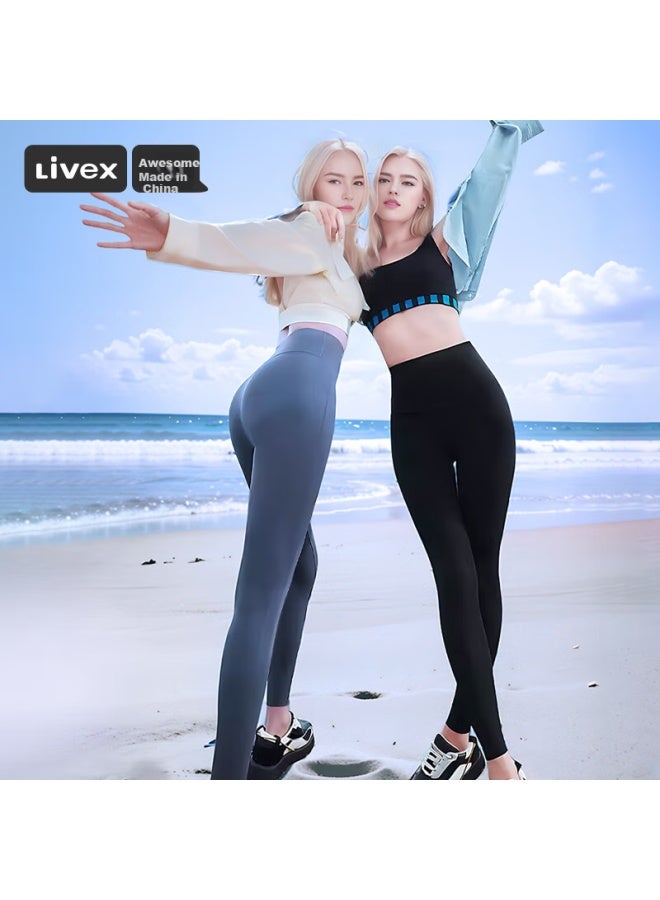 Livex سروال رياضي نسائي من ليفكس بجلد سمكة القرش، يرفع الأرداف، يتحكم في البطن، عالي الخصر، ضغط دقيق، سروال باربي ضيق، سروال يوغا رياضي - Image 1