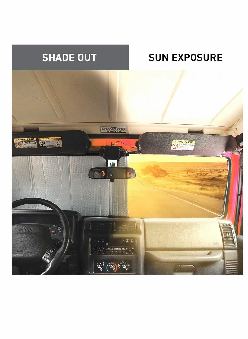 Windshield Sun Shade, Fit for 1997-2018 Jeep Wrangler TJ JK JKU, Sunshades Heat Shield, Aluminum Foil Triple Laminate Structure (Silver)