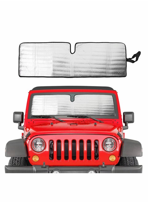 Windshield Sun Shade, Fit for 1997-2018 Jeep Wrangler TJ JK JKU, Sunshades Heat Shield, Aluminum Foil Triple Laminate Structure (Silver)