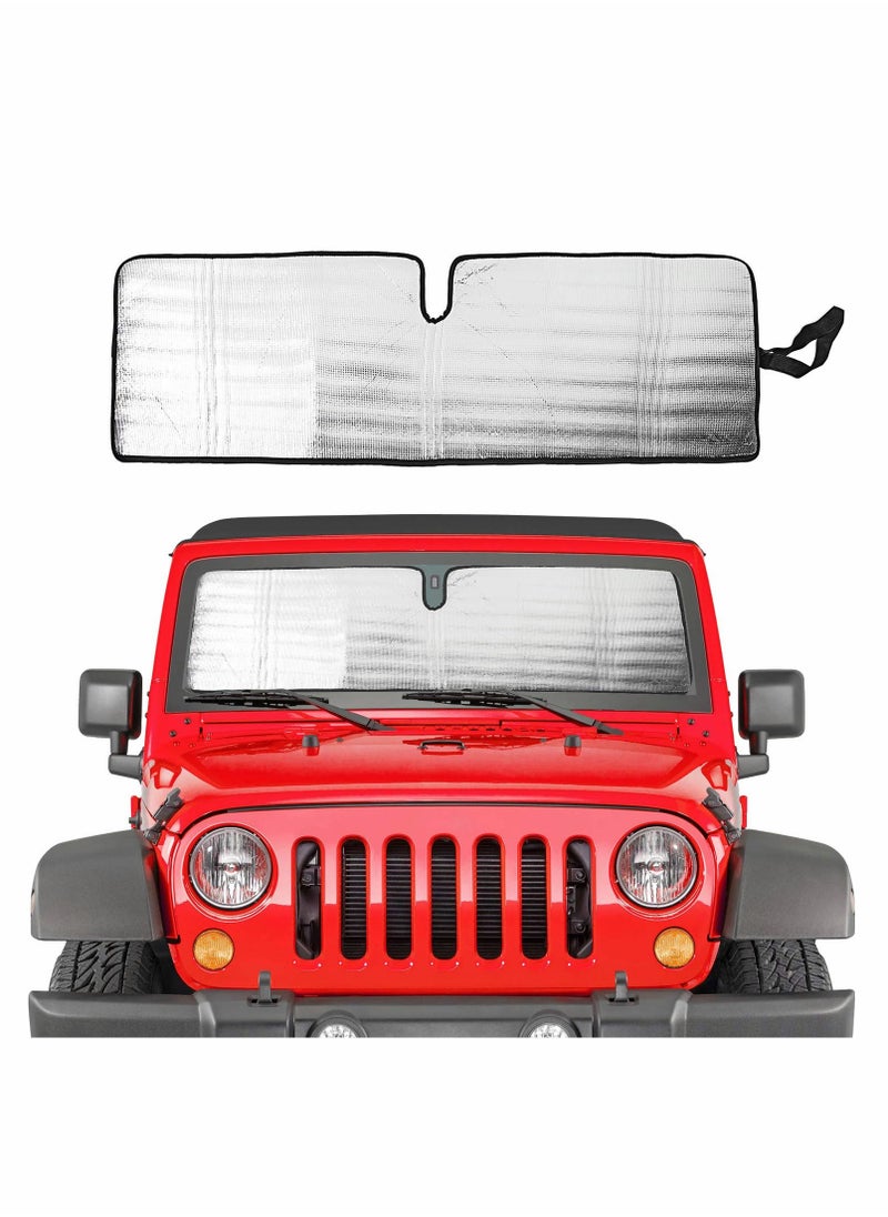 Windshield Sun Shade, Fit for 1997-2018 Jeep Wrangler TJ JK JKU, Sunshades Heat Shield, Aluminum Foil Triple Laminate Structure (Silver)