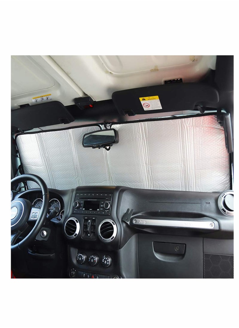 Windshield Sun Shade, Fit for 1997-2018 Jeep Wrangler TJ JK JKU, Sunshades Heat Shield, Aluminum Foil Triple Laminate Structure (Silver)