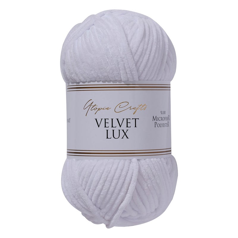 Utopia Crafts Velvet Lux Chenille Super Soft Chunky Yarn for Knitting and Crochet 100g  110m White