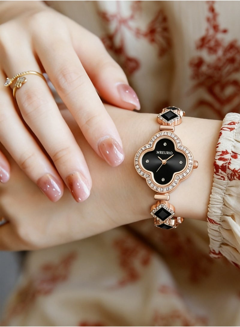 امريوريو فاخرة نساء ساعات المعصم فريدة من نوعها ورد الذهب الماس سوار ساعة الأزياء فستان الساعات الكوارتز للنساء هدية - Image 4