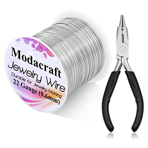 Modacraft 22 Gauge Silver Wire for Jewelry Making with Jewelry Pliers, Craft Wire Beading Wire Tarnish Resistant Copper Wire - Image 1