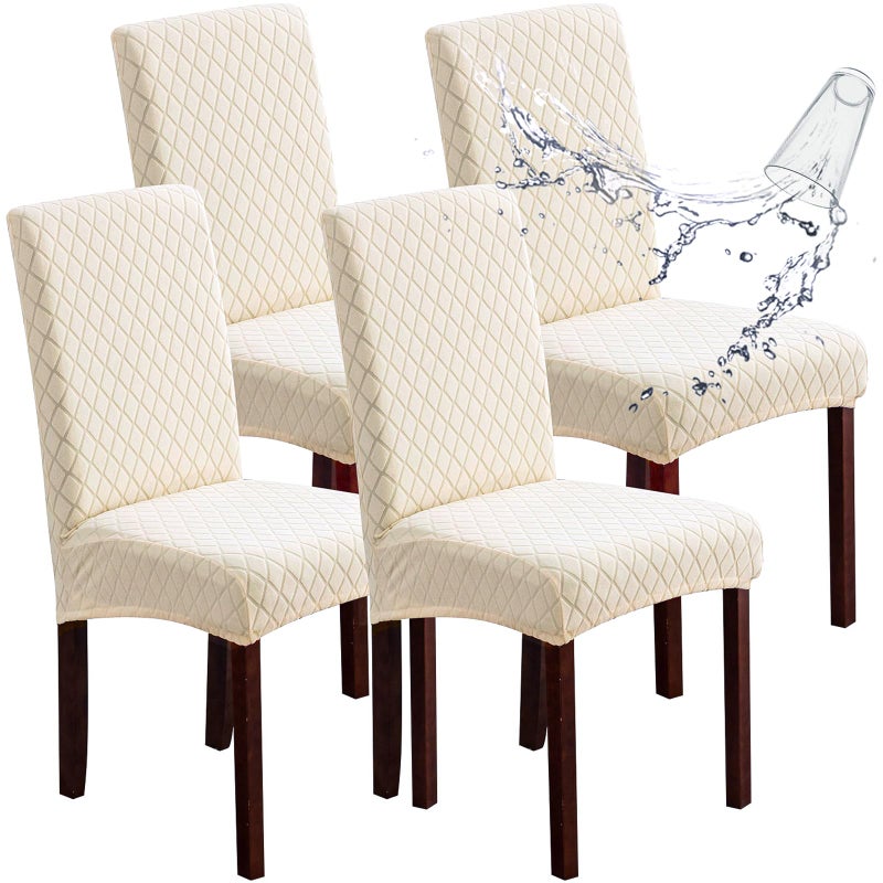 Genina Waterproof Chair Covers for Dining Room Set of 4 Dining Chair Cover Removable Parson Chair Slipcover Chair Protectors Covers for Kitchen ArgyleBeige 4 PCS