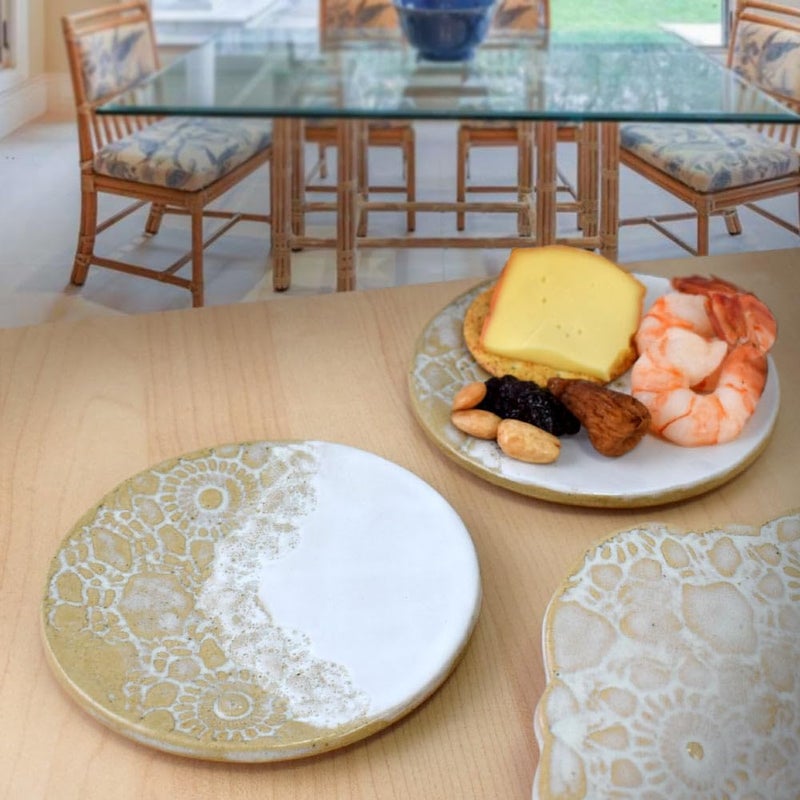 Modern Artisans American Made Stoneware Pottery 525 AppetizerTapas Plates Set of 2 White Sand Collection - Image 2