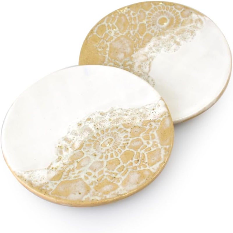 Modern Artisans American Made Stoneware Pottery 525 AppetizerTapas Plates Set of 2 White Sand Collection - Image 1