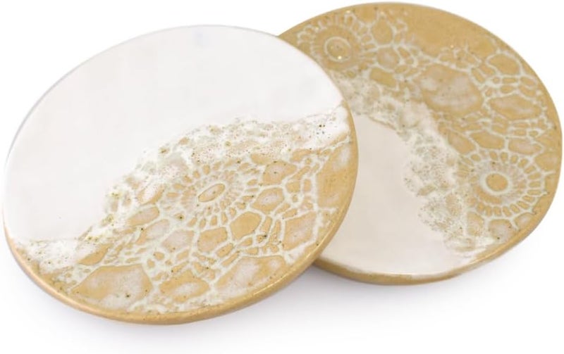 Modern Artisans American Made Stoneware Pottery 525 AppetizerTapas Plates Set of 2 White Sand Collection - Image 5