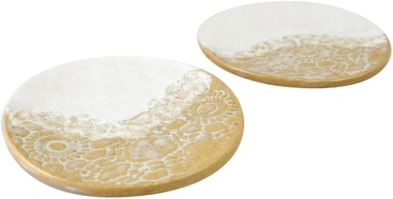 Modern Artisans American Made Stoneware Pottery 525 AppetizerTapas Plates Set of 2 White Sand Collection - Image 4