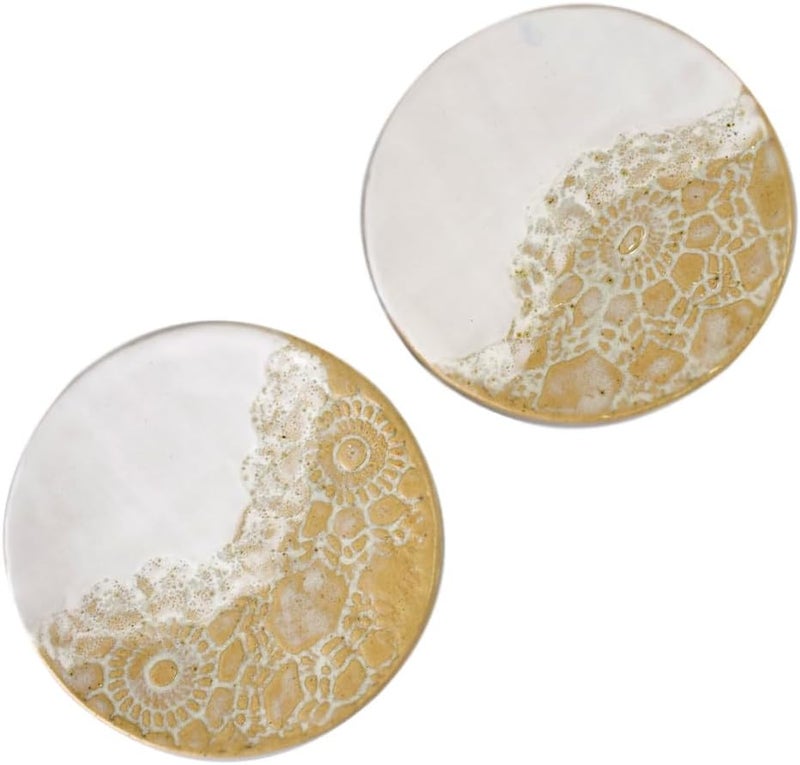 Modern Artisans American Made Stoneware Pottery 525 AppetizerTapas Plates Set of 2 White Sand Collection - Image 3