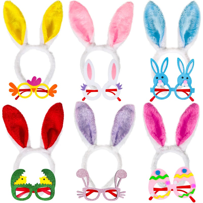 MGparty 12PCS Easter Headbands and Glasses Frame Set Easter Bunny Ears Rabbit Chick Eggs Party Favor Decorations Supplies Photo Booth for Kids and Adults - Image 1