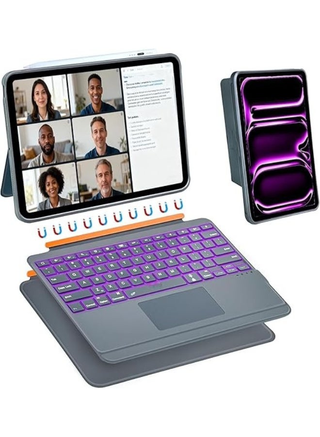 iPad Pro 11 inch Keyboard Case M4 2024/2025 Magnetic Detachable 3 in 1 Case Bluetooth Case Keyboard Adjustable Stand 7 Colors Backlit Keys with Touchpad (Grey, iPad Pro 11"(M4 2024/2025) - Image 1