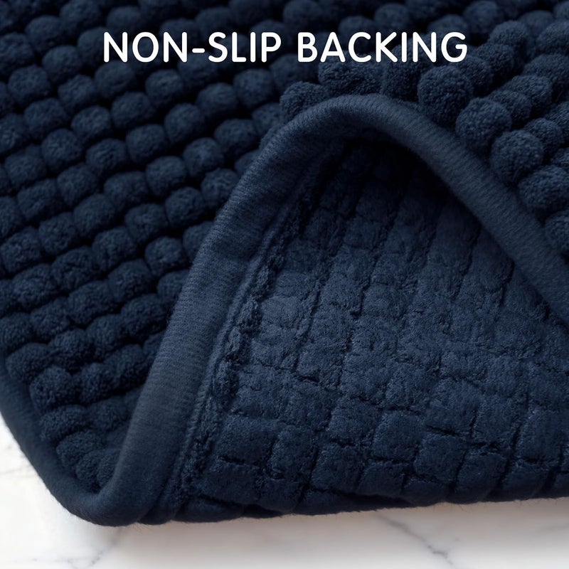 subrtex Bath Mat, Chenille Bath Rug, Soft Short Plush Bath Mat, Water Absorbent Shower Mat, Quick Dry, Machine Washable, Navy, 24' x 60' - Image 4