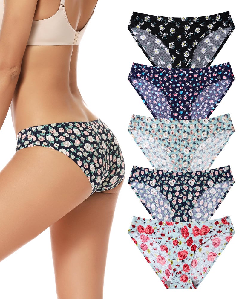 voenxe Women Bikini Underwear,Seamless Breathable Ladies Panties,No Show Comfortable Briefs Undies for Women,Hipster,5-Pack - Image 1