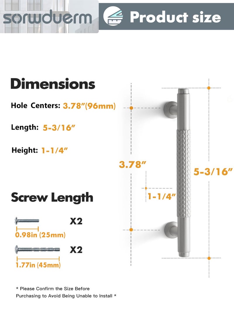 Sorwduerm 10 Pack 3.78 Inch(96Mm) Brushed Nickel Cabinet Handles Knurled Kitchen Cabinet Pulls Cupboard Kitchen Hardware Drawer Pulls Dresser Handles - Image 2