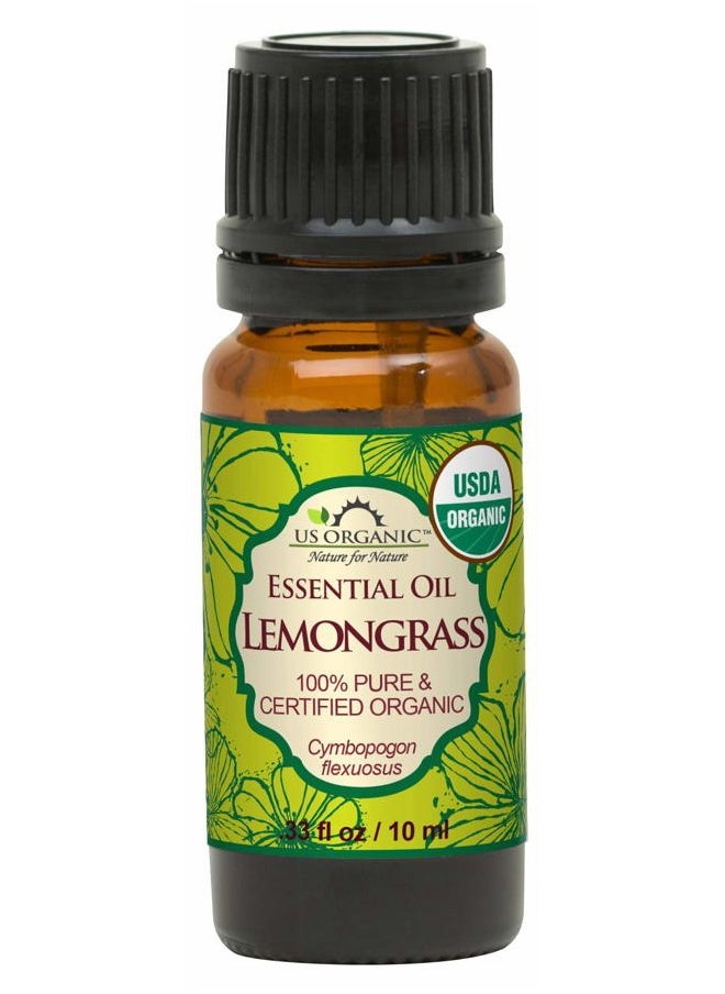 US Organic - 100% Pure Lemongrass Essential Oil, USDA Certified Organic, Extracted by Steam Distillation Method, for Hair, Nail Polish Remover, Bees Attraction, and More. 10 ml - Image 1