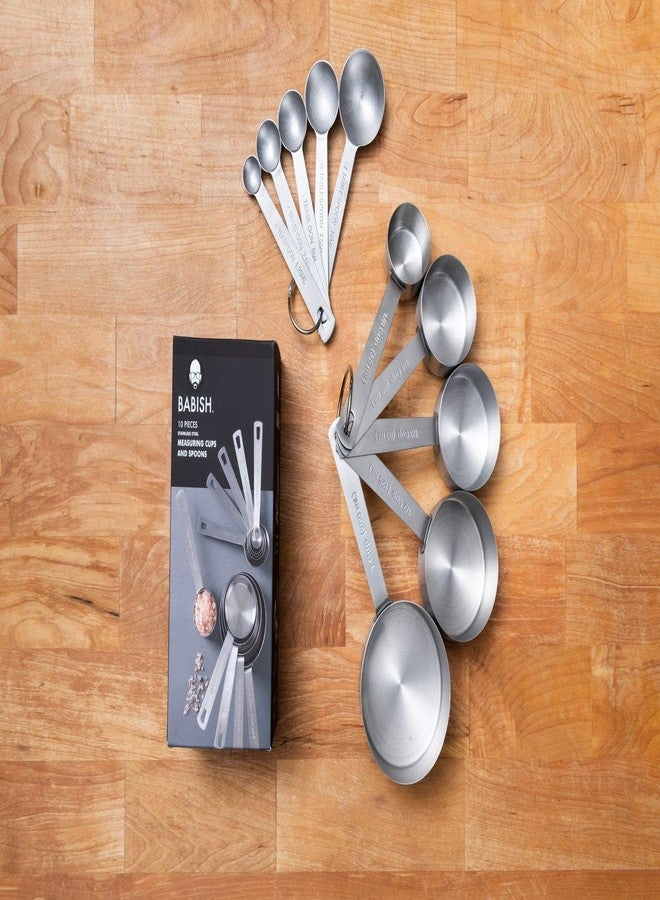 Babish 10-Piece Stainless Steel Measuring Cups and Spoons Set - Heavy-Duty, Rust-Resistant Baking and Cooking Measurement Tools - Image 4