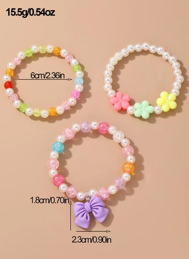 Take Two  Pack of 3 Girls Multi-Color Beaded Bracelets with Bow and Flower Charms for Women | Best Price UAE