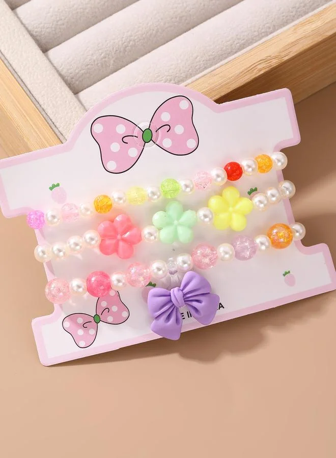 Take Two  Pack of 3 Girls Multi-Color Beaded Bracelets with Bow and Flower Charms for Women | Best Price UAE