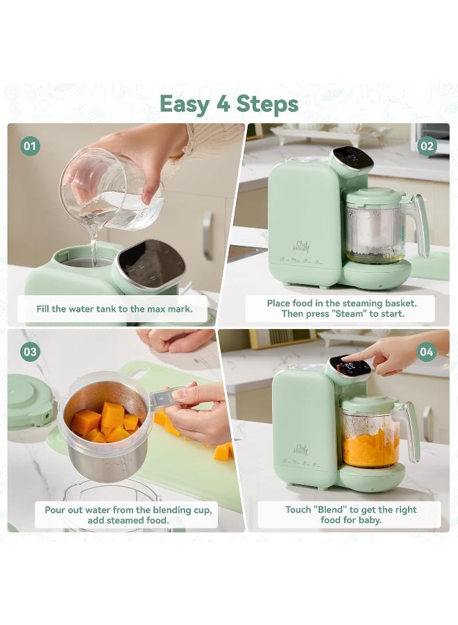 Chefhandy Baby Food Maker, 5 in 1 Baby Food Processor, Smart Control Multifunctional Steamer Grinder with Steam Pot, Auto Cooking & Grinding, Baby Food Warmer Mills Machine, Green - Image 3