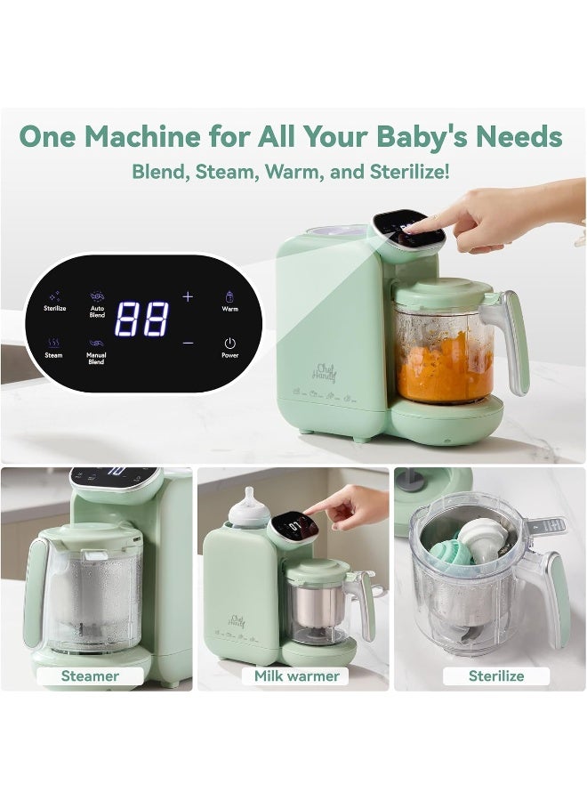 Chefhandy Baby Food Maker, 5 in 1 Baby Food Processor, Smart Control Multifunctional Steamer Grinder with Steam Pot, Auto Cooking & Grinding, Baby Food Warmer Mills Machine, Green - Image 2